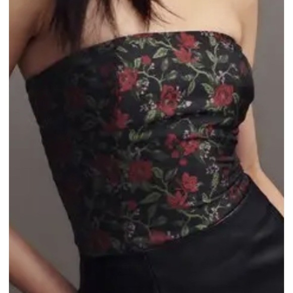 Reformation Giorgia Corset Size 4 Black Top With Red And Green Floral Zip Back - Picture 7 of 8